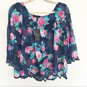 Jessica Simpson NWT sheer floral top Navy MSRP $49